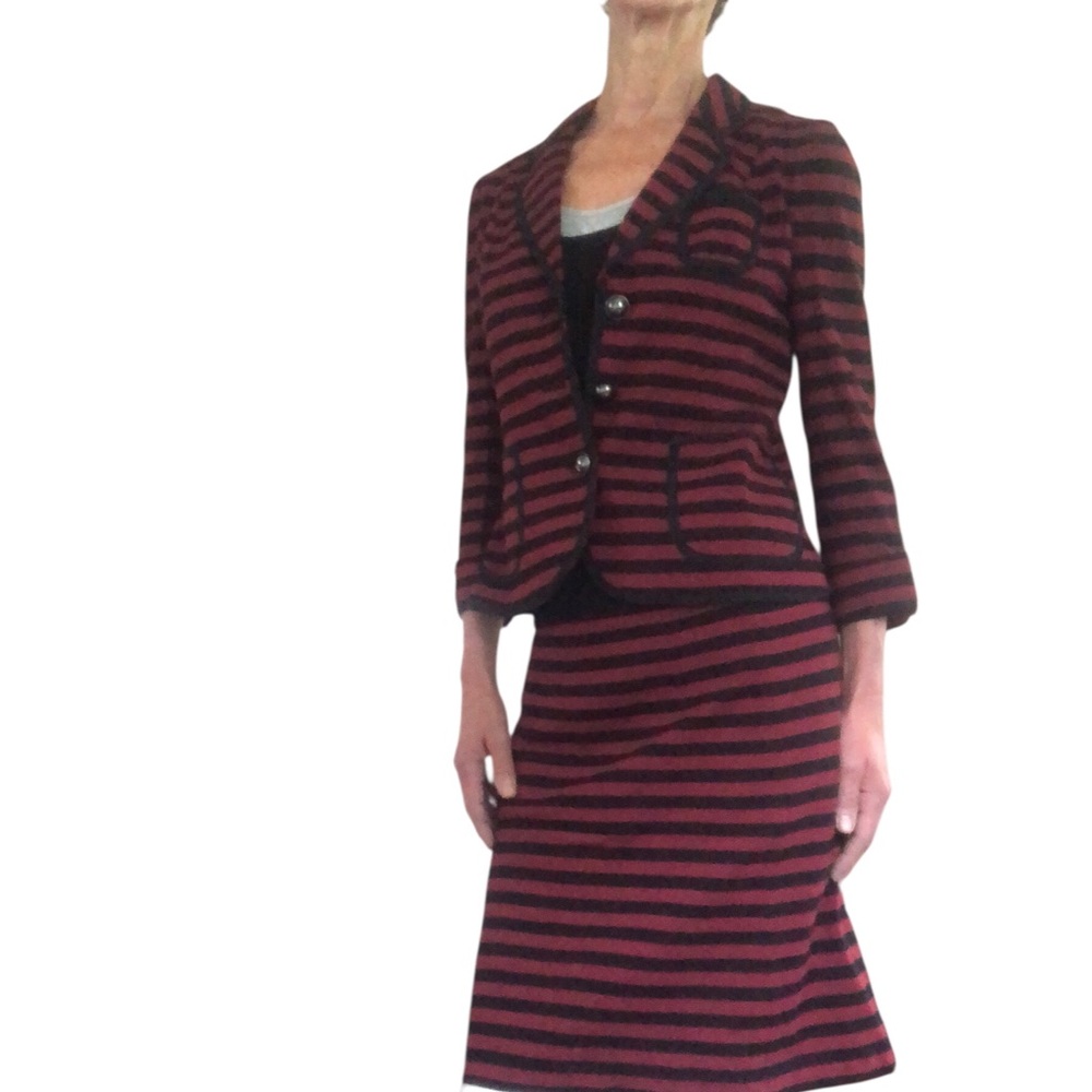 Banana Republic 2 pc blazer midi flare skirt stripe rust and black …